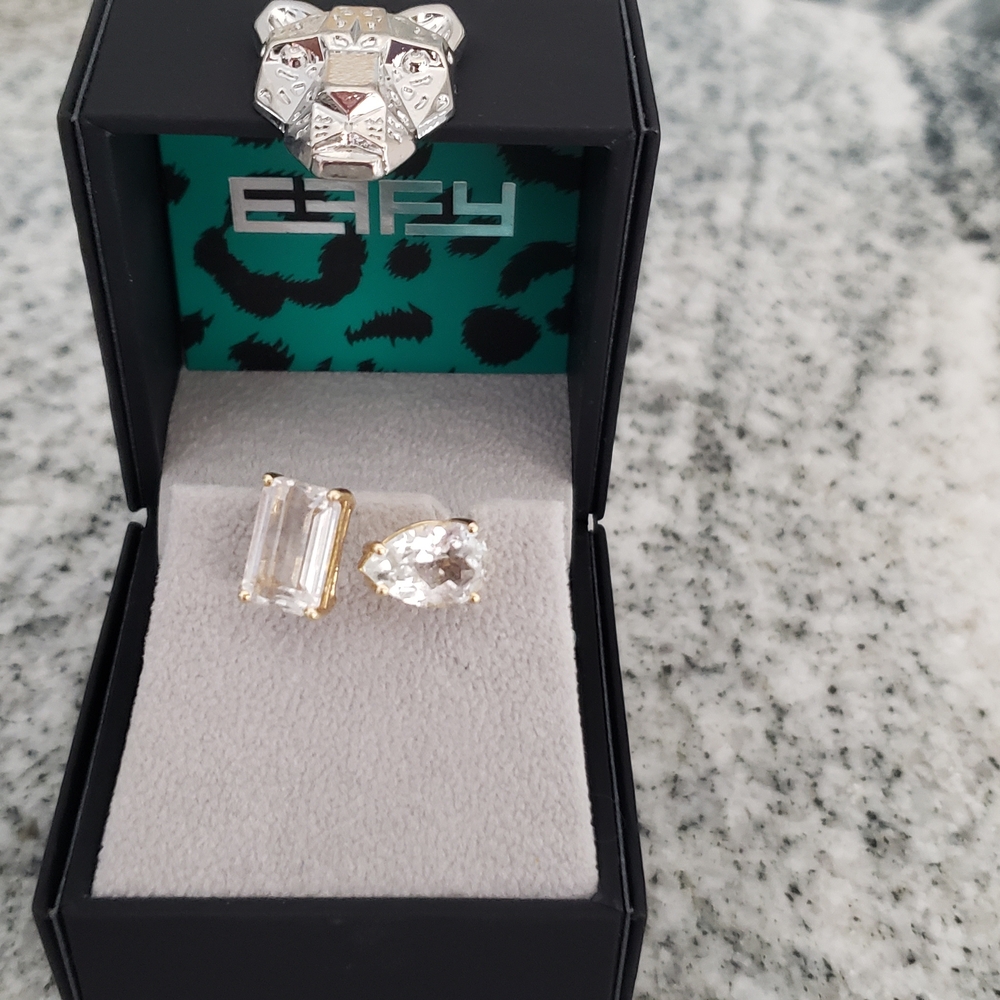 Effy Authentic White Sapphire Stones In 14k Gold Setting Ring Modern Design